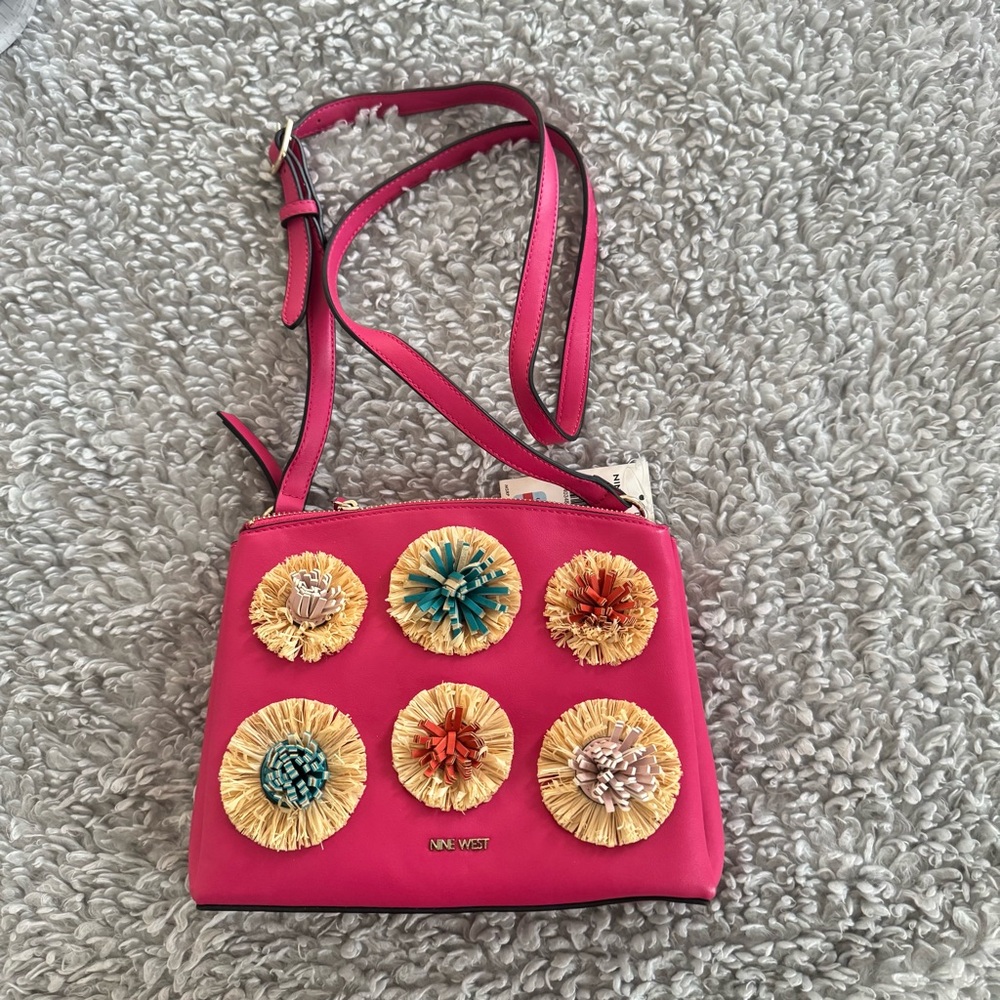 Nine West Pink Floral Embellished Crossbody Bag. New